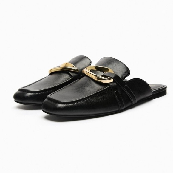 NWT. Zara Black Mule Embellished Metallic Detail Loafers. Size 7,5. - Picture 2 of 8